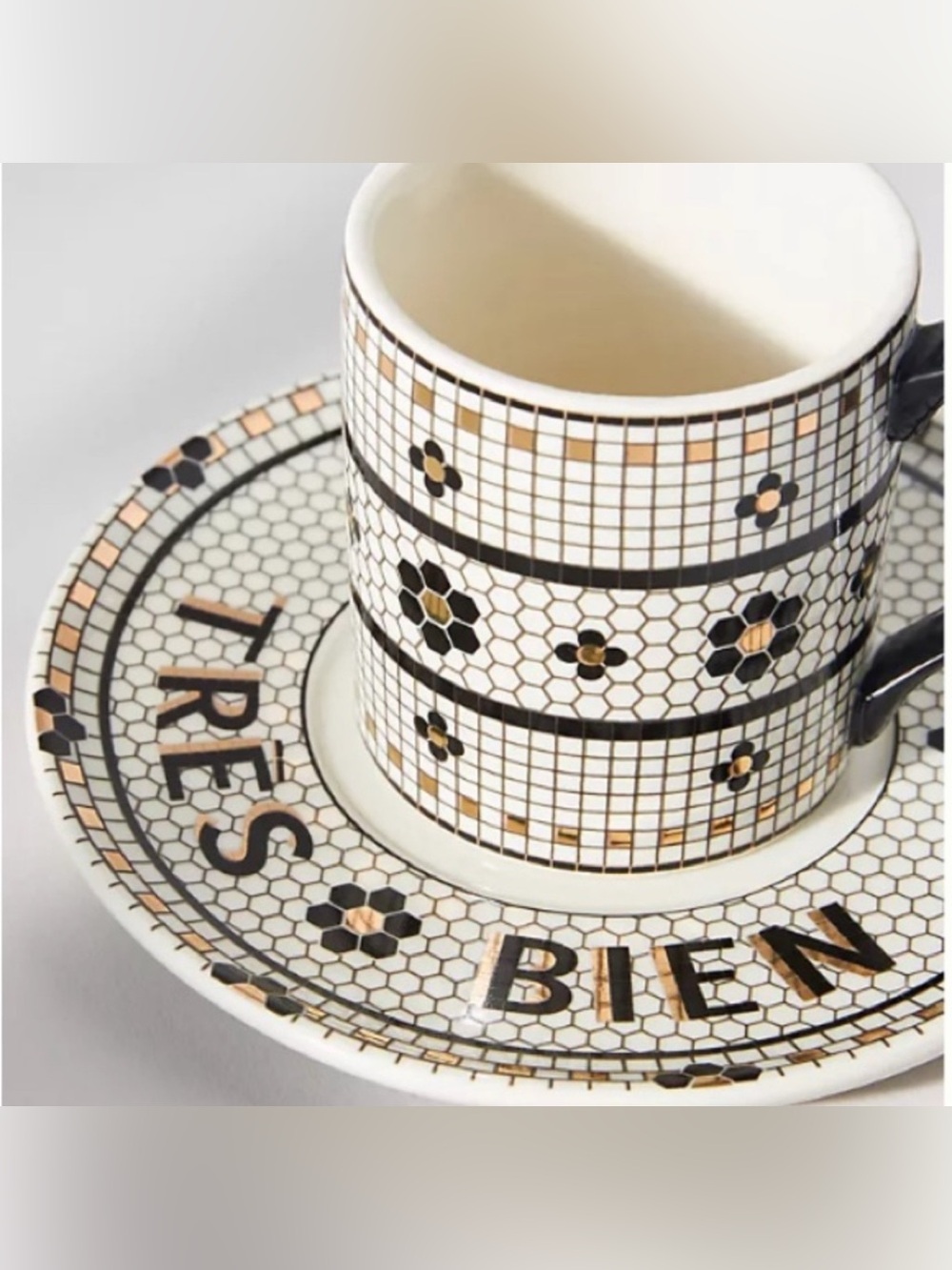 Anthropologie Tres Bien Bistro Tile Espresso Cup and Saucer New In Box